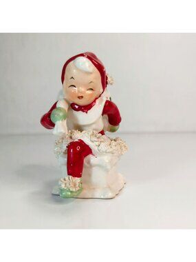 Vintage Napco Christmas Spaghetti Elf Pixie Figurine S981E Japan Ceramic 3.75"